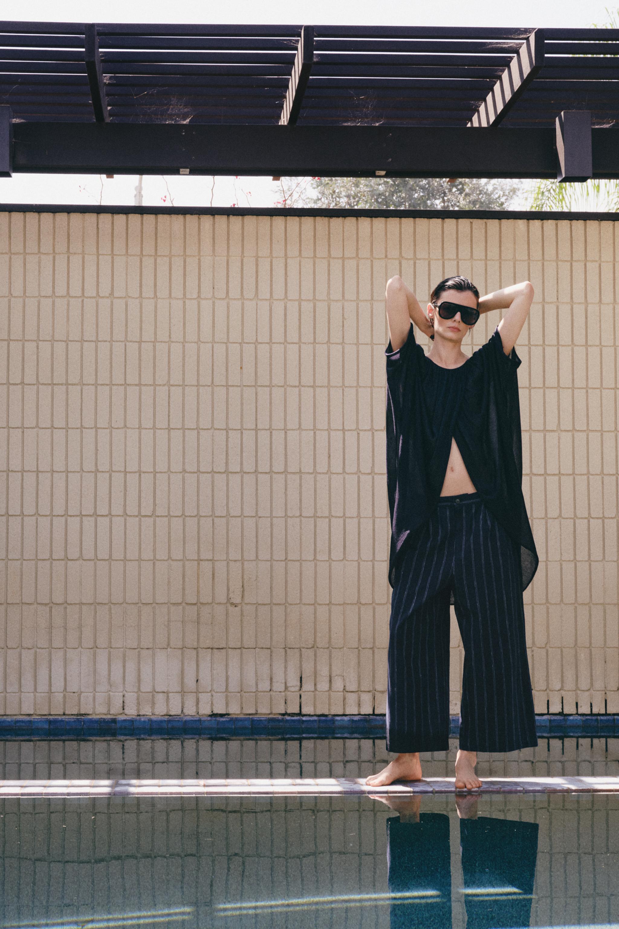 PANTALON À RAYURES AVEC LIN ZW COLLECTION